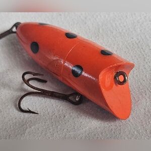 Vtg Popper Plug Orange Black Dots